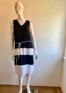 @ ANTEA @ Keid dunkelblau-weiß ärmellos Size XL EU 42 UK 14 crinkle - Bild 1 von 4
