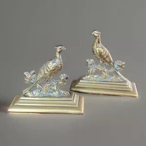 2 Antique Pheasant Brass Chimney/Hearth Ornaments, C 1880 - Picture 1 of 4