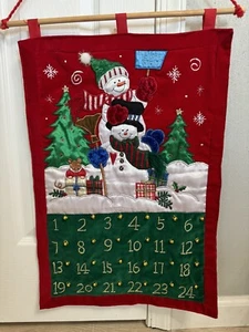 Vintage Embroidered Fabric Hanging Christmas Countdown Calendar 24 Day Snowmen - Picture 1 of 10