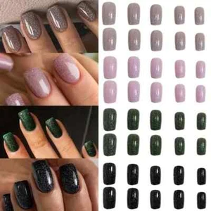 False nails Medium Square Powder Glitter Mixed set 96pcs + FREE Nail tabs BN1126 - Picture 1 of 13