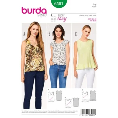 Burda Style Sewing Pattern 6501 Women’s’ Stylish Bias Cut Tops with Flounce - Image 1 of 3