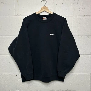 Vintage 90’s Nike Mini Swoosh Crewneck Sweatshirt “Black” Made In USA White Tag - Picture 1 of 9