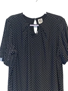NWT Anne Klein Printed Pleat-Neck Bell-Sleeve Top, Black, Size 1X - Picture 1 of 6