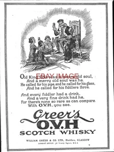 1922 Advert GREER'S O.V.H. Scotch Whisky Small Original Antique Print Ad 743/76 - Picture 1 of 1