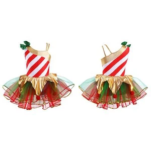 Kids Girls Bodysuit Asymmetrical Shoulder Christmas Costume Role Play Festival - Picture 1 of 35