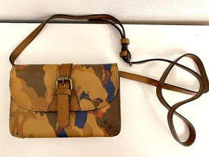 Patricia Nash Tan-Brown-Blue camo print crossbody Handbag 7-1/2” X 5” - Picture 1 of 8