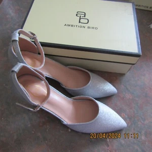 Ambition Birds Size 10 Silver Stiletto Heel Pointed Toe Shoes In Original Box - Bild 1 von 10