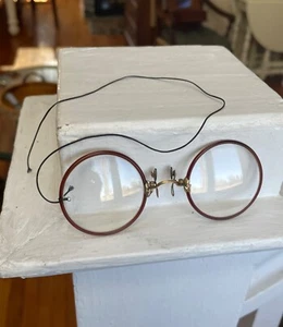 Antique Edwardian Pince-Nez Round Celluloid Glasses~22 kt Gold-filled~Clear Lens - Picture 1 of 3