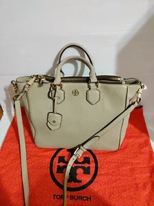 Tory Burch Beige Robinson Pebbled Square Large Tote with dust Bag Retail $575 - Picture 1 of 18