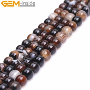 8mm Natural Coffee Banded Agate Stone Round Loose Spacer Beads Jewelry Making  - Picture 1 of 29