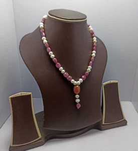 Natural Ruby Fresh Water Pearl 218 Carat Quality 925 Silver 20'' Strand Necklace - Picture 1 of 6