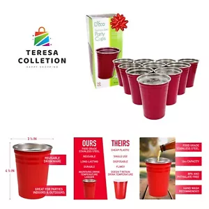 Reusable 16 oz Red Party Cups 10 Pack - Unbreakable Stainless Steel Dishwashe... - Picture 1 of 9