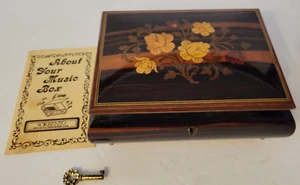 Reuge Floral Holz Intarsien Schmuck Spieluhr Made In Italy Schweizer Uhrwerk mit Schlüssel - Bild 1 von 23