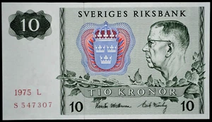 SWEDEN, 1975, GUSTAV I ADOLF, 10 KRONOR UNCIRCULATED BANKNOTE. 11 - Picture 1 of 2