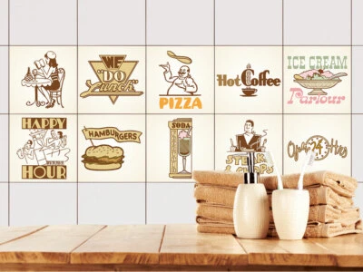 Fliesenaufkleber Küche 15x15 10x10 20x20cm Fliesenfolie Retro Vintage Beige  - Bild 1 von 3