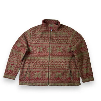 Vintage Land’s End Men’s 50-52 Aztec Pattern Sherpa Fleece Green Zip Up Jacket  - Image 1 of 4