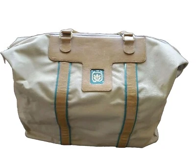Vtg  Over Night Bag Avon Flight Carry On Suitcase Duffle Tote Travel Tan  Green  - Image 1 of 4