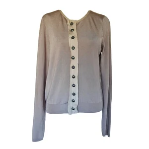 Lisa Ho Womens Silk Trim Knit Button Up Long Sleeve Cardigan Sz 3 Brown Stretch - Bild 1 von 7