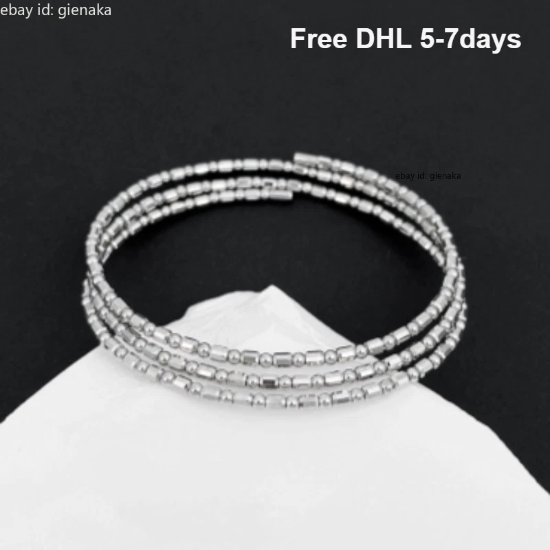 Pure Platinum 950 Three Layer Shiny Beads Circle Bracelet Bangle 53/54/55/56# - Imagem 1 de 4