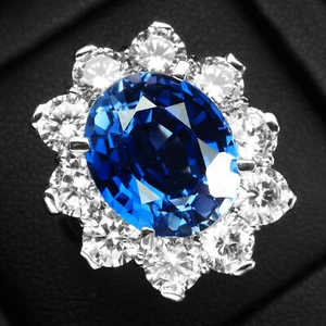 Glamorous Royal Blue Sapphire 8.10Ct 925 Sterling Silver White Gold Plated Rings - Picture 1 of 9