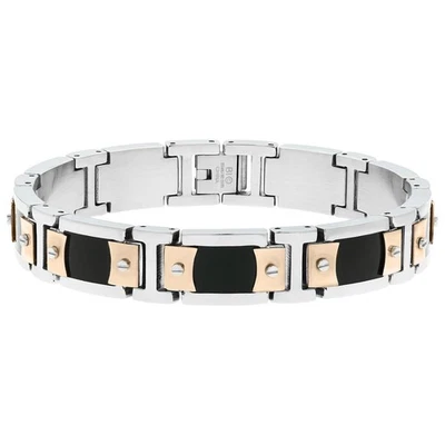 Brazalete de eslabones de acero inoxidable enchapado en resina negra e iones de rosa para hombre - 8,5 pulgadas Foto 1 de 4