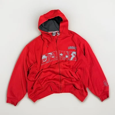 Винтажная толстовка с капюшоном Y2K Southpole красная вышитая фигуристка гранж потертая мужская XXL - Изображение 1 из 4