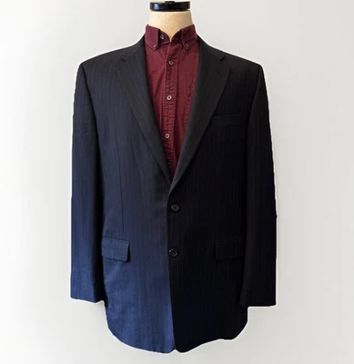 Hickey Freeman Blazer Loro Piana Tasmanian 130s Wool Navy Pinstripe Jacket 44L - Image 1 of 4