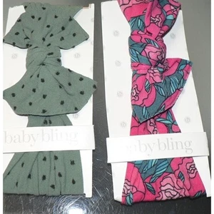 Baby Bling Bow Stretch Headband Set of Two Floral/Polka Dot One Size MSRP $28 - Picture 1 of 3