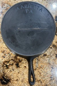 Marietta Pa 8 IN Cast Iron Skillet Heat Ring Vintage No Wobble No Cracks - Picture 1 of 19