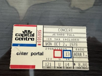 Jethro Tull 10/2/78 Capital Centre Authentic Ticket Stub Rare - Image 1 of 4