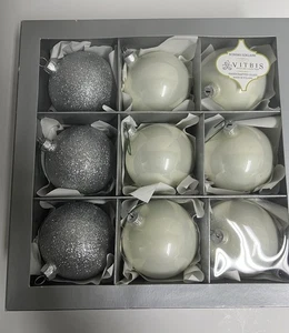 Vitbis 9pcs Handcrafted Glass Christmas Ornaments made in Poland Beige/Silver - Picture 1 of 6