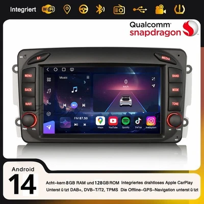 8+128GB Android 14 Autoradio Navi Mercedes BENZ C/CLK/G/A Klasse W203 Viano Vito - Bild 1 von 4