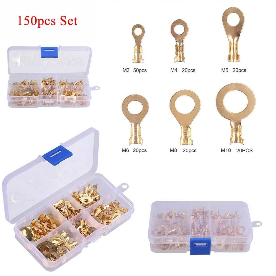 Crimp Connector 88g / 3.11oz Gold 150pcs/set Lugs Ring Copper Wire Terminals - Image 1 of 4