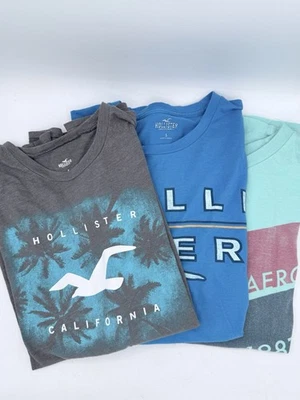 Lot of 3 Mens Sz S Hollister/Aero Graphic Logo Tee Shirts Gray Blue - Image 1 of 4