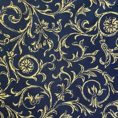 Gold On Black Traditional Cotton Fabric Scroll 28" x 43" Quilt Tabletop Craft - Image 1 of 4