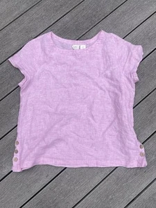 C&C 100% Linen Short Sleeve Shirt top Button Accent Pink Lagenlook Coastal sz L - Picture 1 of 3