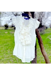 Miley Cyrus summer 2009 ICONIC Walmart brand  White Ruffled Blouse Lg - Picture 1 of 9