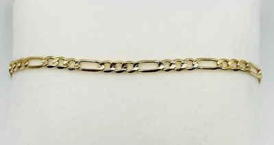 Solid 4mm Figaro Link 8” Bracelet 14k Italy Yellow Gold 5 Grams Lobster Clasp - Image 1 of 4