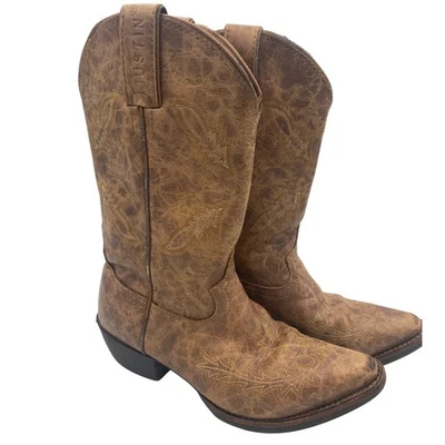 Botas vaqueras occidentales Justin Kids de cuero marrón bordadas talla 3 Foto 1 de 4