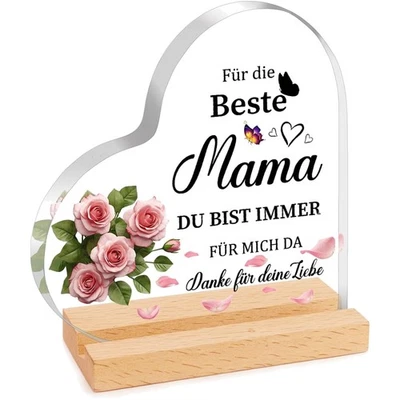 Geschenk für Mama Herz-Acrylschild mit Love-Text - Muttertags- und Geburtstag... - Bild 1 von 4