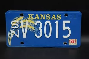 1980 1985 Kansas WHEAT BLUE License Plate # 3015 - Picture 1 of 3