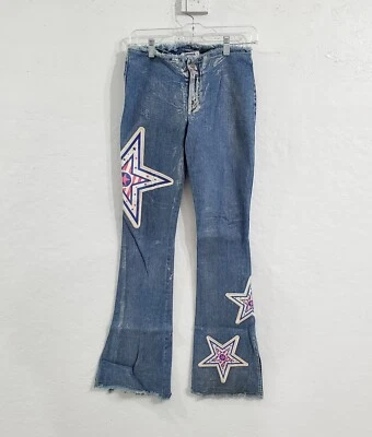 Jeans feminino vintage anos 90 JNCO Star Flare boot cut tamanho 7 raro punk emo denim - Imagem 1 de 4