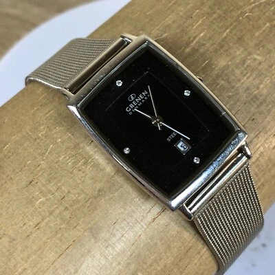 Reloj de cuarzo Grenen para dama M-20SSSB esfera negra acero milanés/banda de malla 30 mm 8" Foto 1 de 4