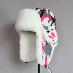 Lady Ski Trapper Hats Ushanka Cossack Ear Flaps Faux Fur Camouflage Warm Winter - Picture 1 of 14