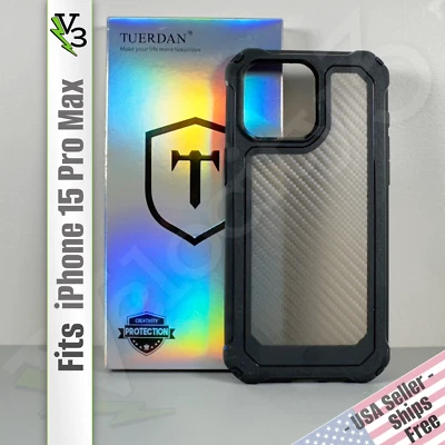 Case for iPhone 15 Pro Max - Black Carbon Fiber | Rugged - Dual Layer | Tuerdan - Image 1 of 4