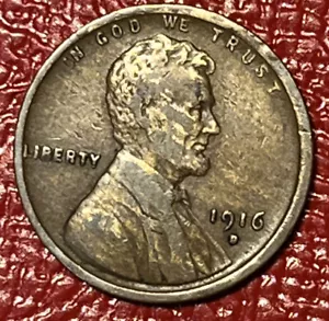 Centavo de trigo Lincoln 1916-D único atractivo visual madera aleación inadecuada error de mezcla - Imagen 1 de 8