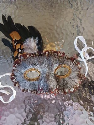 Mardi Gras Masquerade Face Party Mask Feather Costume  - Image 1 of 4