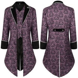 Classic Victorian Era Style Men's Steampunk Gothic Jacket Vintage Purple