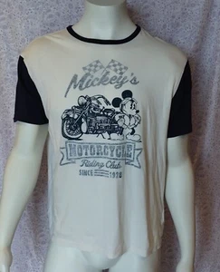 Mickey’s Motorcycle Riding Club Cream Navy/Color Disney Parks Authentic Shirt L - Picture 1 of 3