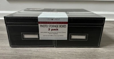 OLD TOWN Cajas de almacenamiento de fotos de cuero adherido paquete de 2 1300+ fotos NEGRAS Foto 1 de 4